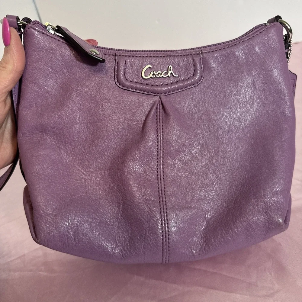Coach Solid‎ Purple Crossbody Saddlebag Small Satin Lining Silver Hardware Read